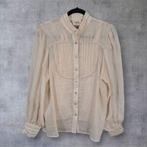 MOS The Label Blouse Linen Blend Bishop Sleeve Romantic Peasant Boho Sheer Sz 10